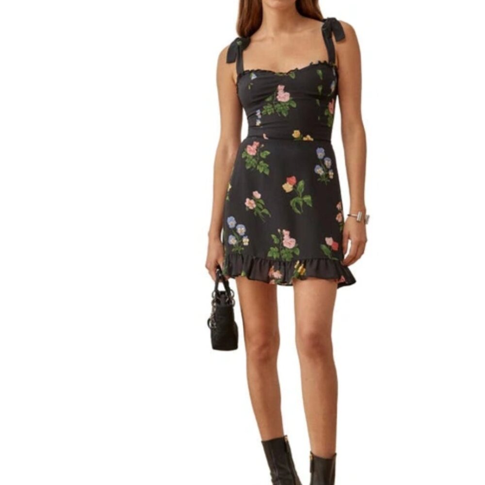 Reformation Mini Dress - Christine Ruffle Detail Minidress In Night Bloom